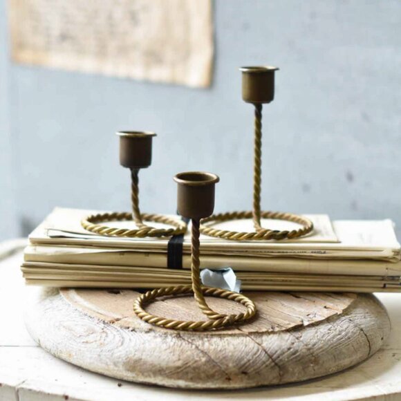 Set/3 Antique Brass Candle Holders - Picture 1 of 4